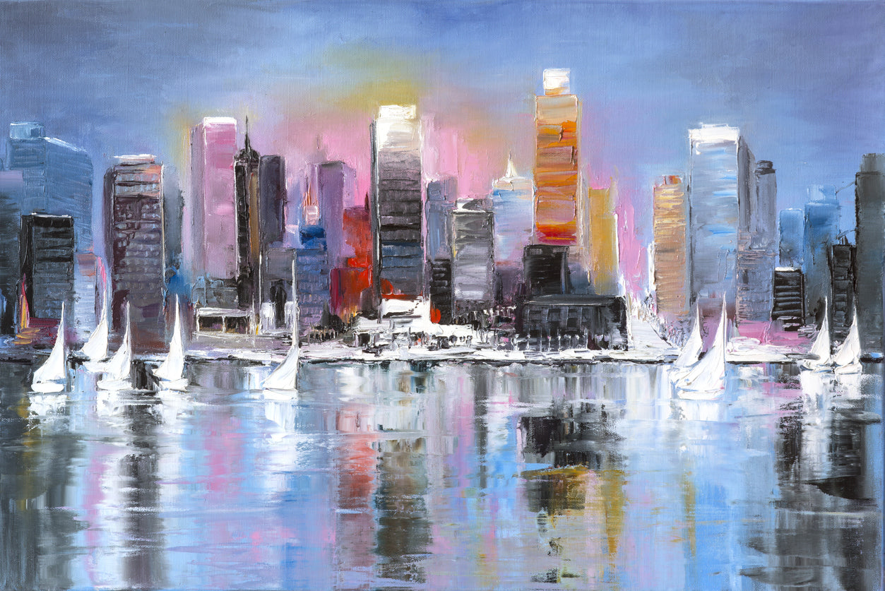 City Buildings Oil Painting Home Decor Premium Quality Poster Print Choose Your Sizes