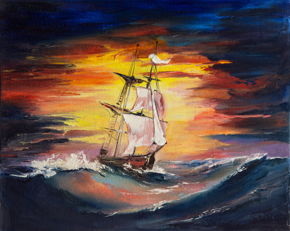 Ship on Sea Oil Painting Print 100% Australian Made