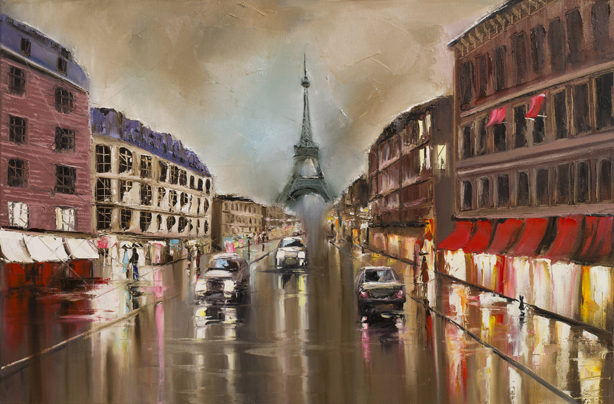 Eiffel Tower & Street Oil Paint Home Decor Premium Quality Poster Print Choose Your Sizes