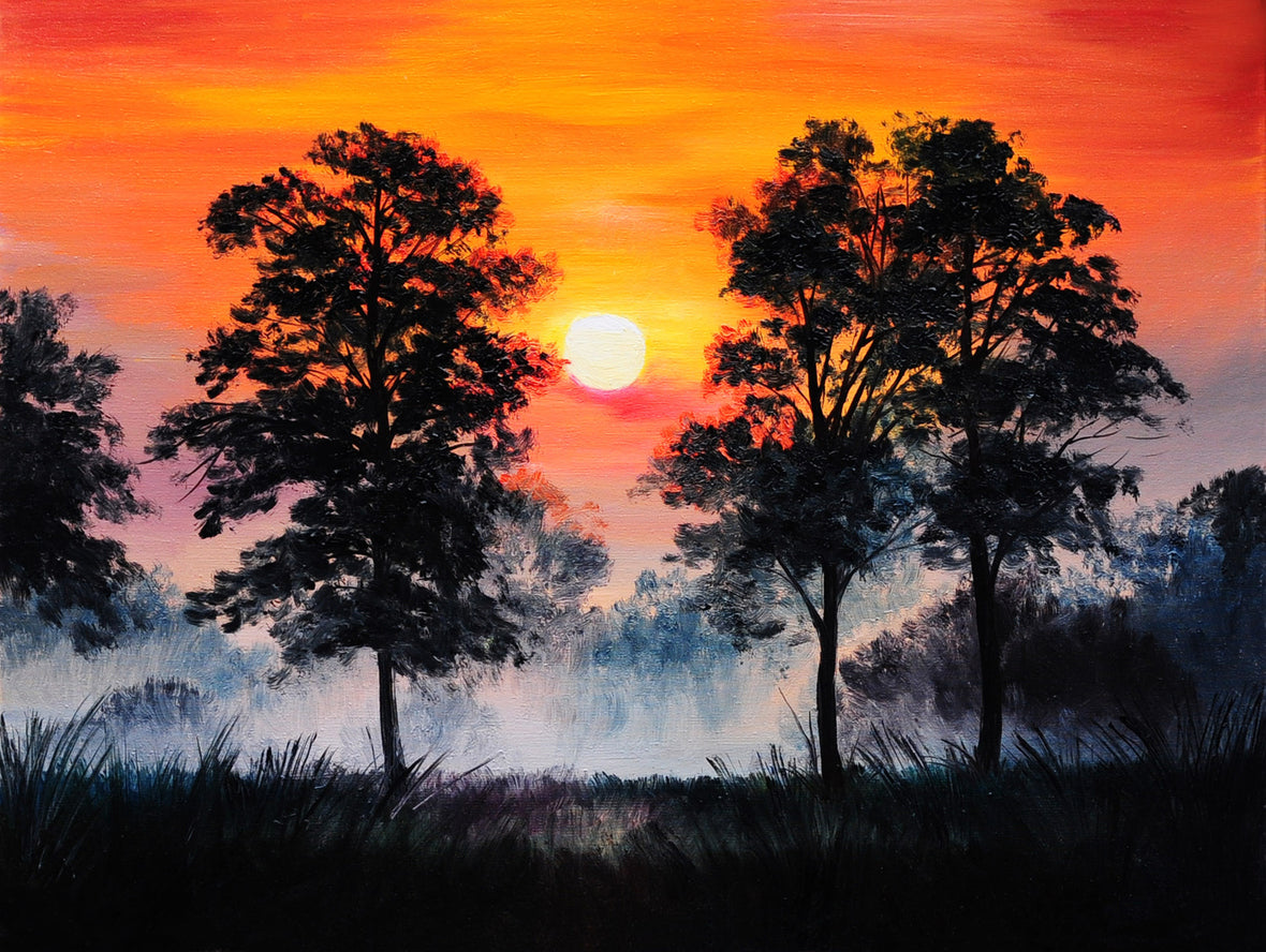 Trees & Sunset View Painting Home Decor Premium Quality Poster Print Choose Your Sizes