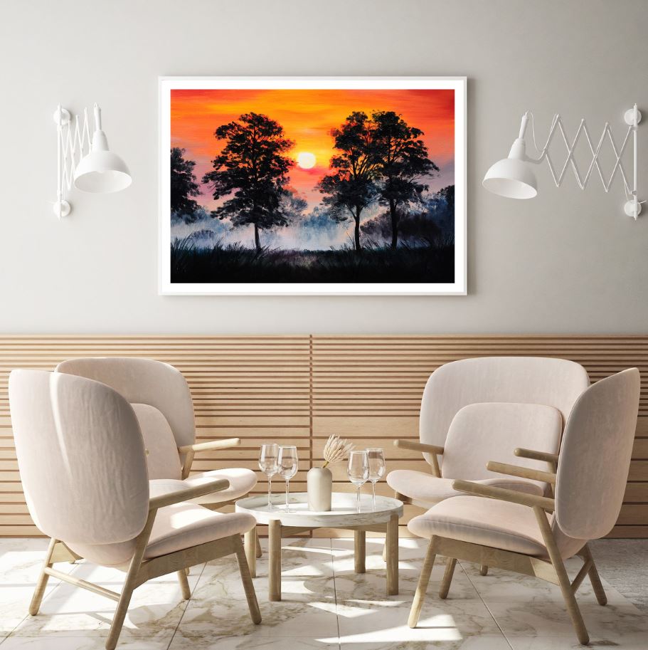 Trees & Sunset View Painting Home Decor Premium Quality Poster Print Choose Your Sizes