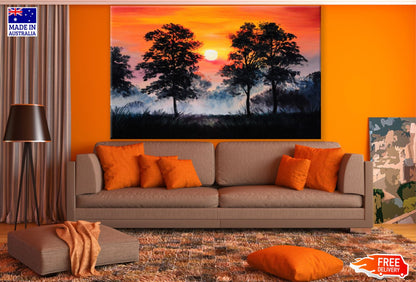 Trees & Sunset View Painting Print 100% Australian Made