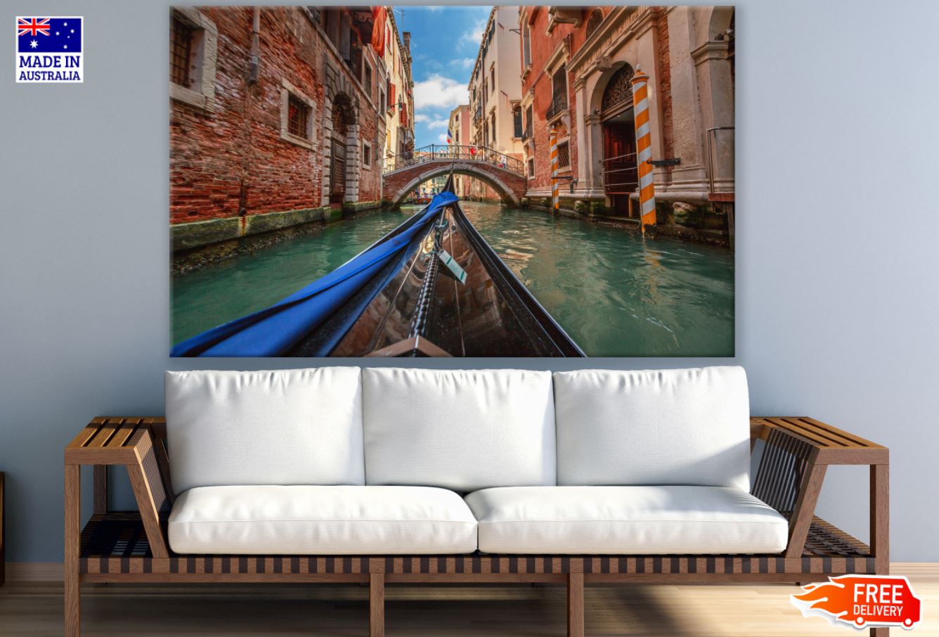 Boat on Canal in Italy Photograph Paint Print 100% Australian Made