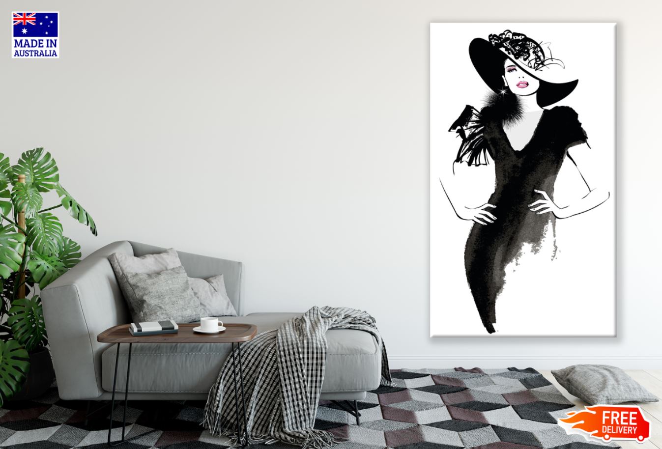 B&W Lady Watercolor Painting Print 100% Australian Made