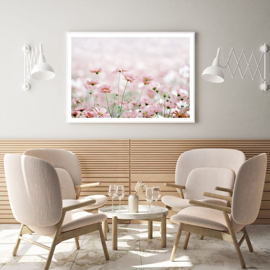 Pink Flower Field View Photograph Home Decor Premium Quality Poster Print Choose Your Sizes