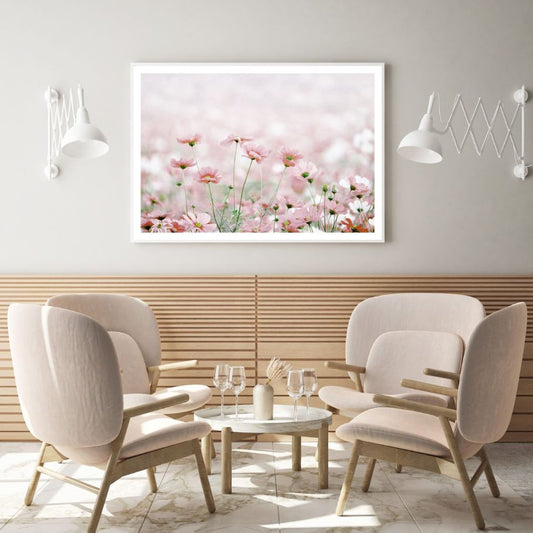 Pink Flower Field View Photograph Home Decor Premium Quality Poster Print Choose Your Sizes