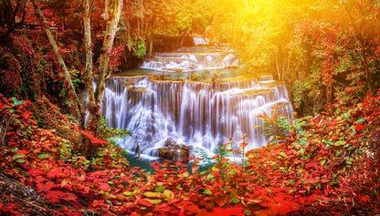 Waterfall Autumn Scenery View Print 100% Australian Made