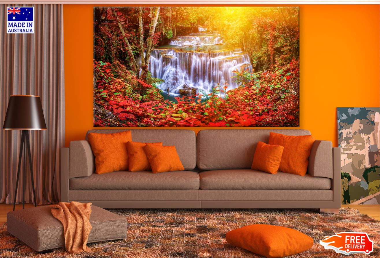 Waterfall Autumn Scenery View Print 100% Australian Made