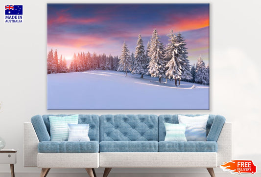Snow Covered Pine Tree Forest Print 100% Australian Made