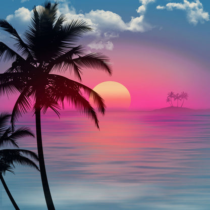 Square Canvas Palm Trees & Sea Sunset View High Quality Print 100% Australian Made