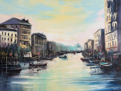 Boats on Canal Watercolor Paint Print 100% Australian Made