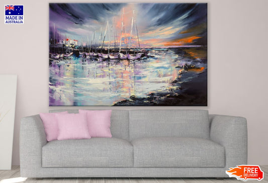 Boats on Sea Oil Painting Print 100% Australian Made