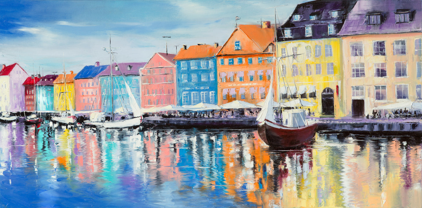 Boats on Canal & Buildings Paint Print 100% Australian Made
