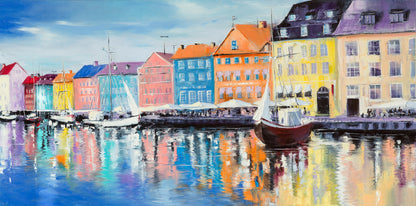 Boats on Canal & Buildings Paint Print 100% Australian Made