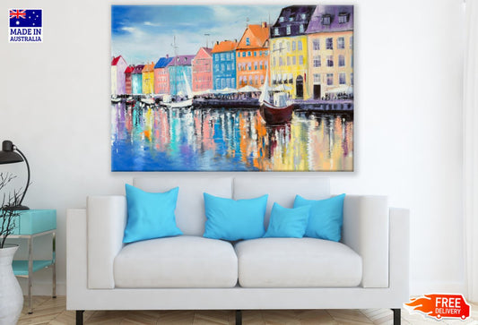 Boats on Canal & Buildings Paint Print 100% Australian Made