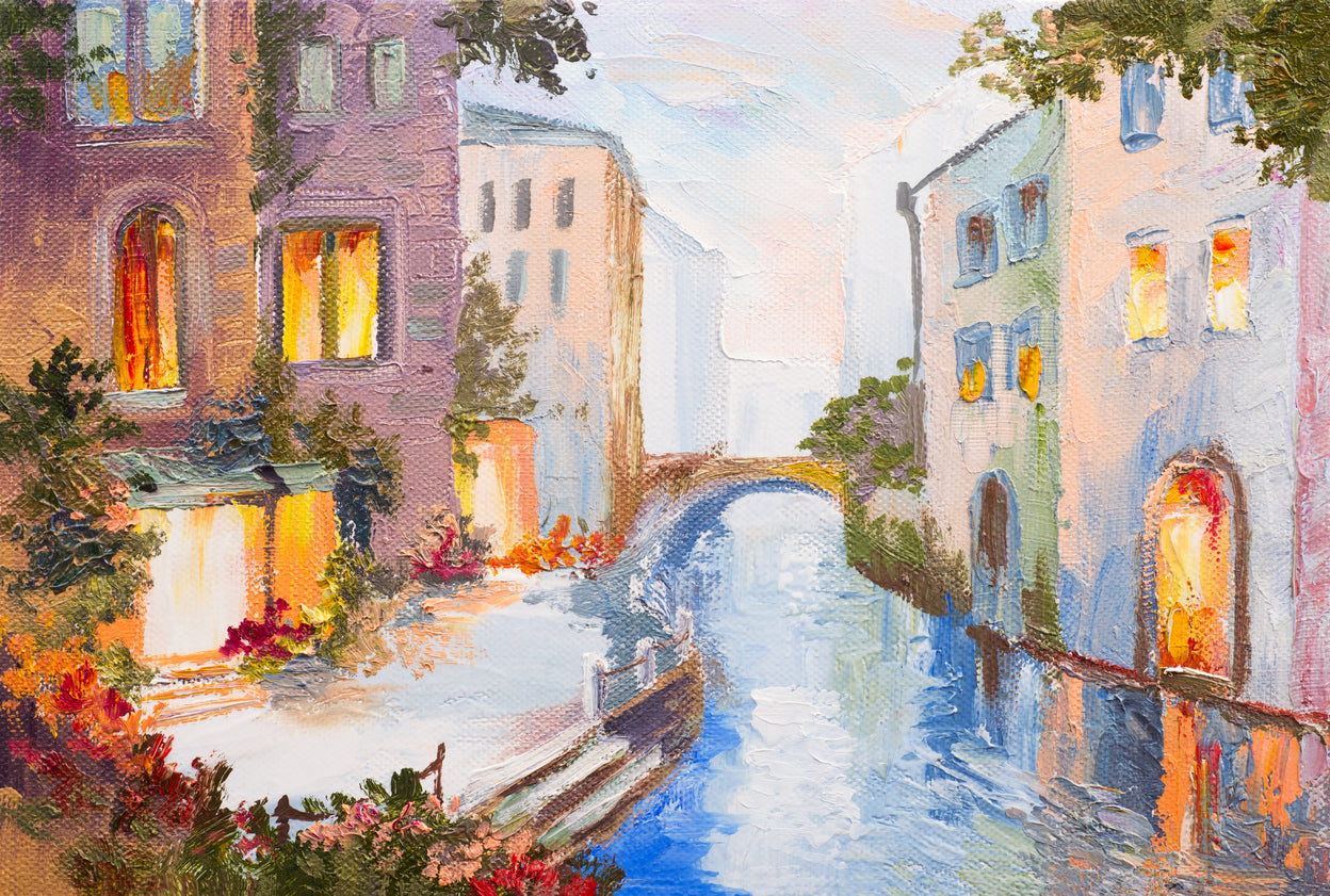 Canal & Buildings in City Watercolor Painting Print 100% Australian Made