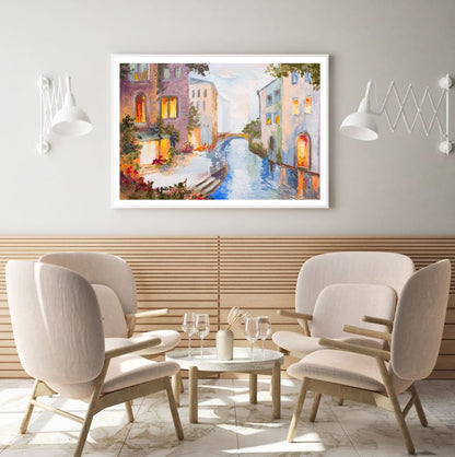 Houses Near Canal Oil Painting Home Decor Premium Quality Poster Print Choose Your Sizes