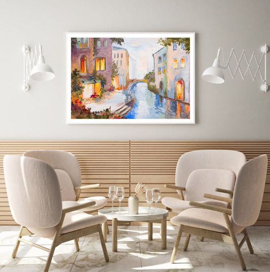 Houses Near Canal Oil Painting Home Decor Premium Quality Poster Print Choose Your Sizes