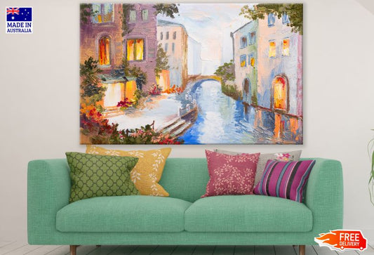 Canal & Buildings in City Watercolor Painting Print 100% Australian Made