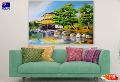 Japanese Palace Near Lake Paint Print 100% Australian Made