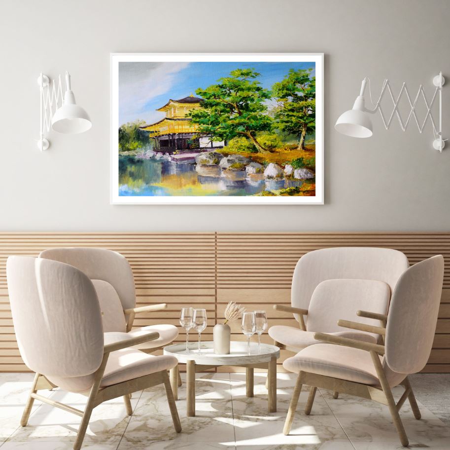 Japanese Palace Near Lake Paint Home Decor Premium Quality Poster Print Choose Your Sizes