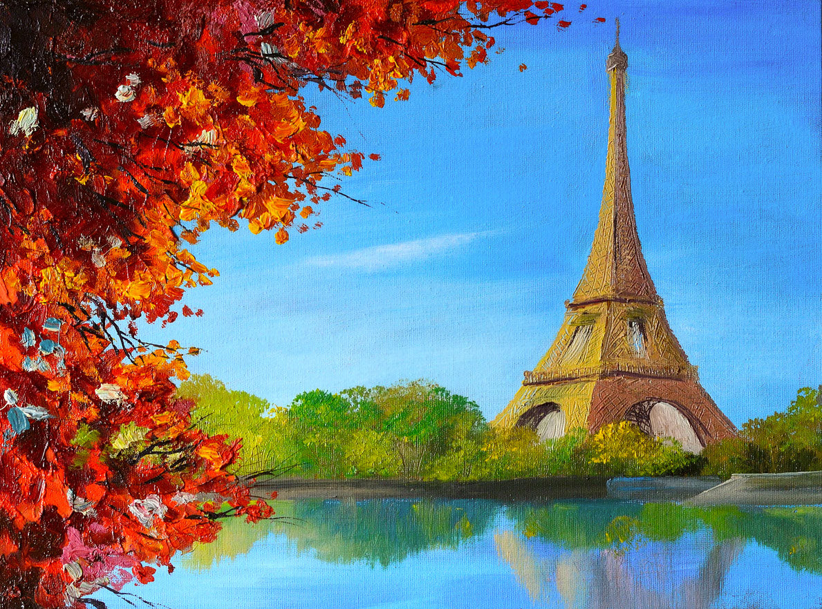 Eiffel Tower, Lake & Forest Paint Print 100% Australian Made