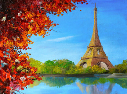 Eiffel Tower, Lake & Forest Paint Print 100% Australian Made