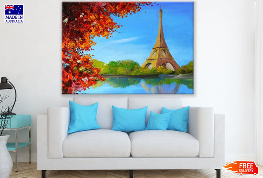 Eiffel Tower, Lake & Forest Paint Print 100% Australian Made