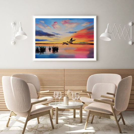 Bird & Sunset Sky Oil Painting Home Decor Premium Quality Poster Print Choose Your Sizes