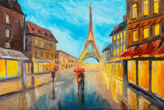 Eiffel Tower & Streets View Painting Print 100% Australian Made