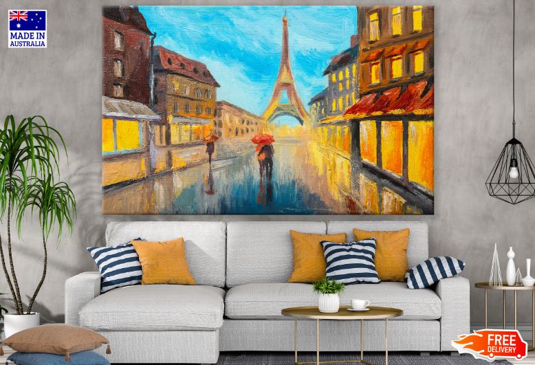 Eiffel Tower & Streets View Painting Print 100% Australian Made