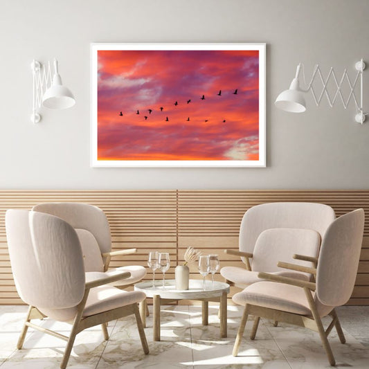 Birds Flying Sunset Photograph Home Decor Premium Quality Poster Print Choose Your Sizes