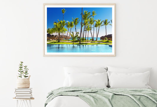 Palm Trees Near Pool & Sea View Home Decor Premium Quality Poster Print Choose Your Sizes