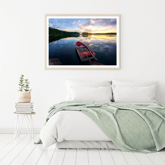 Boat on Lake Sunset Photograph Home Decor Premium Quality Poster Print Choose Your Sizes
