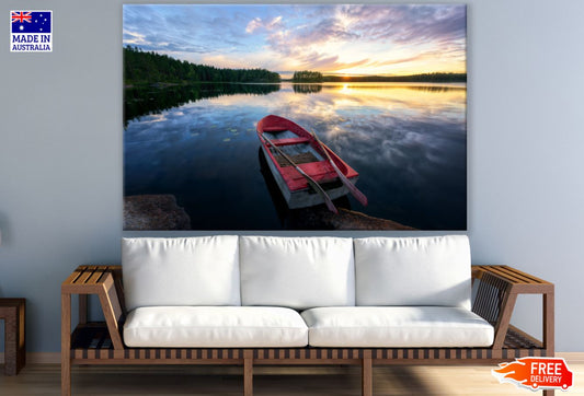 Boat on Lake Sunset Photograph Print 100% Australian Made