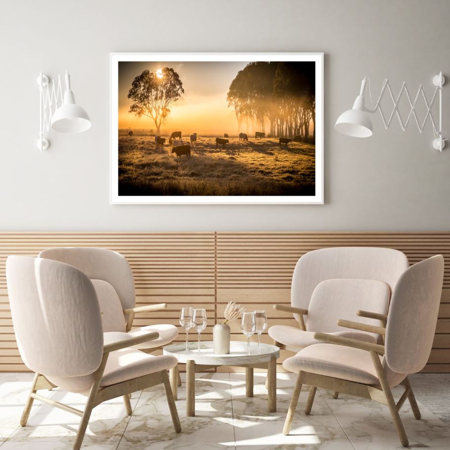 Cows on Meadow at Sunset Scenery Home Decor Premium Quality Poster Print Choose Your Sizes