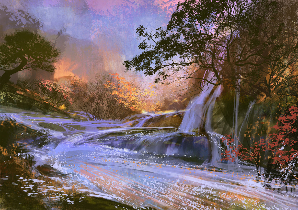 Waterfall Scenery Oil Painting Print 100% Australian Made