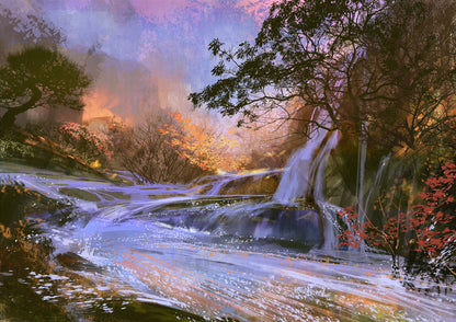 Waterfall Scenery Oil Painting Print 100% Australian Made