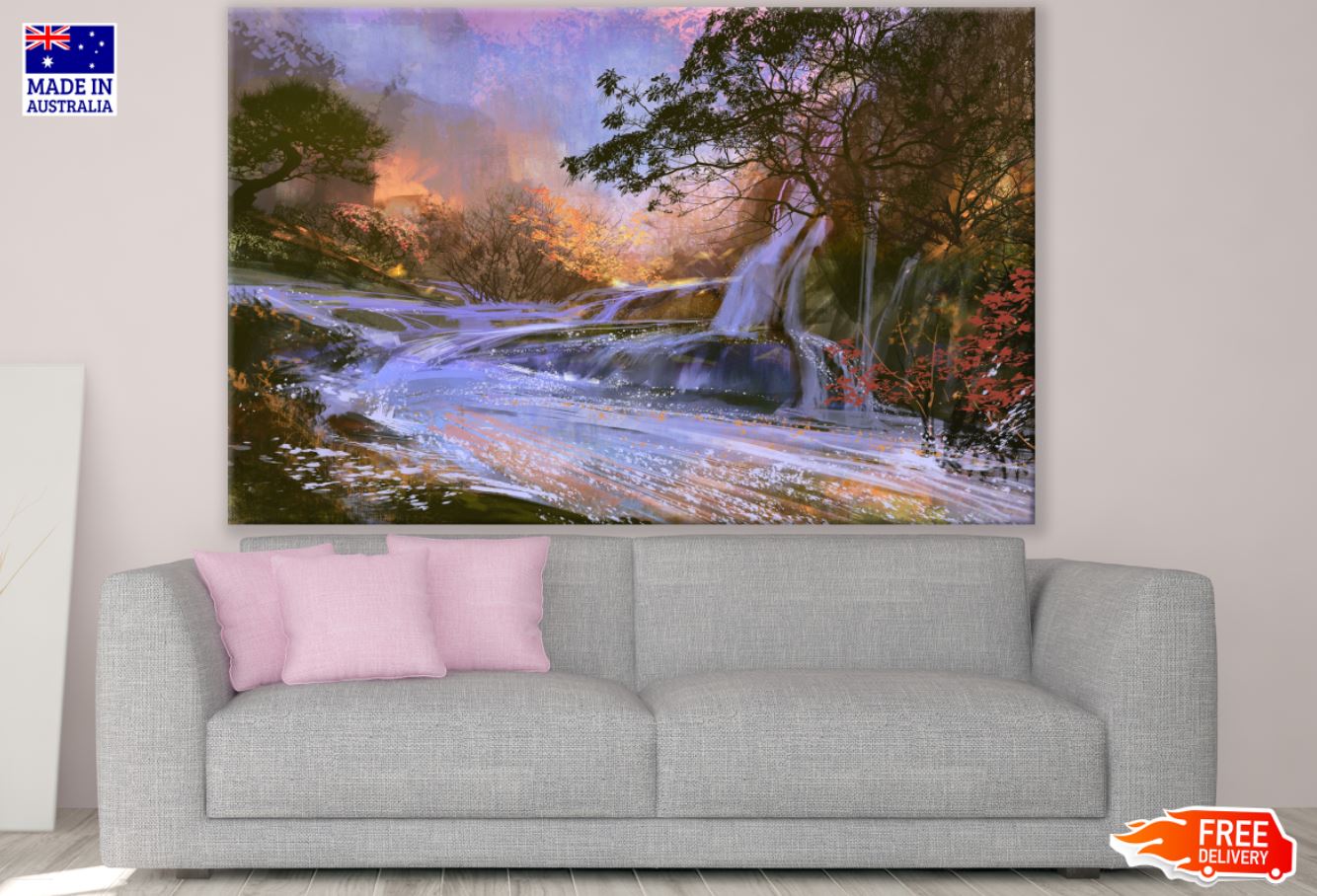 Waterfall Scenery Oil Painting Print 100% Australian Made