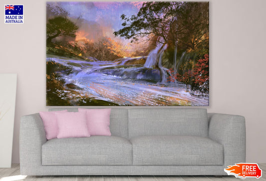 Waterfall Scenery Oil Painting Print 100% Australian Made
