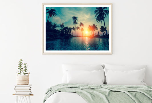 Palm Trees Near Pool & Sea View Home Decor Premium Quality Poster Print Choose Your Sizes