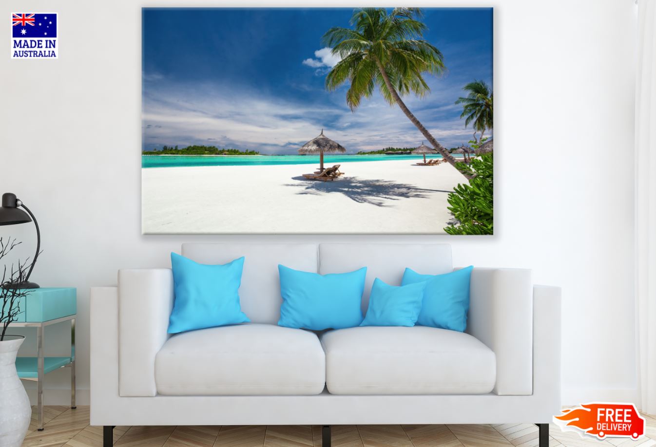 Palm Trees on Beach Sea Scenery Print 100% Australian Made