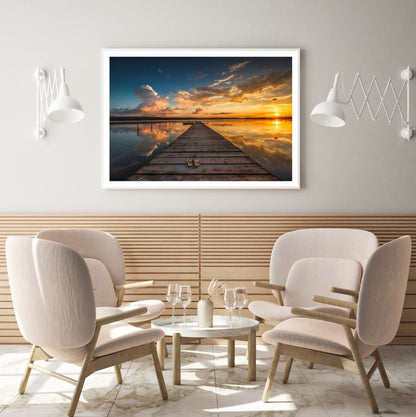 Wooden Pier Over Lake Sunset View Home Decor Premium Quality Poster Print Choose Your Sizes