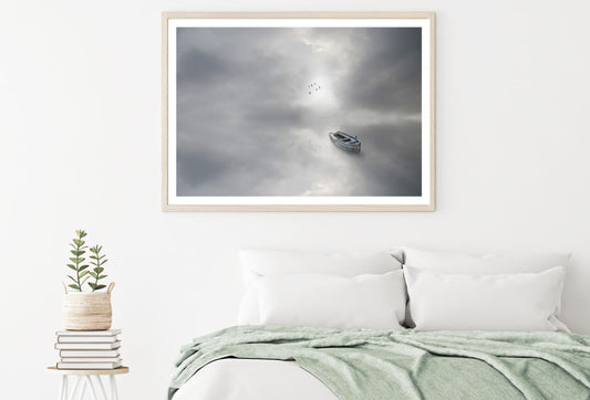 Boat on Misty Lake Photograph Home Decor Premium Quality Poster Print Choose Your Sizes