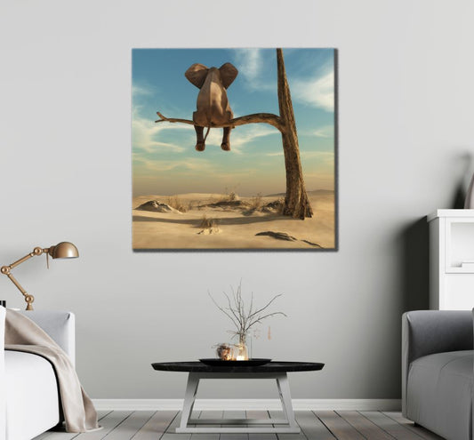 Square Canvas Elephant on a Tree Illusion High Quality Print 100% Australian Made