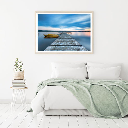 Boat & Wooden Pier Over Lake View Home Decor Premium Quality Poster Print Choose Your Sizes