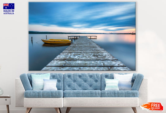 Boat & Wooden Pier Over Lake View Print 100% Australian Made