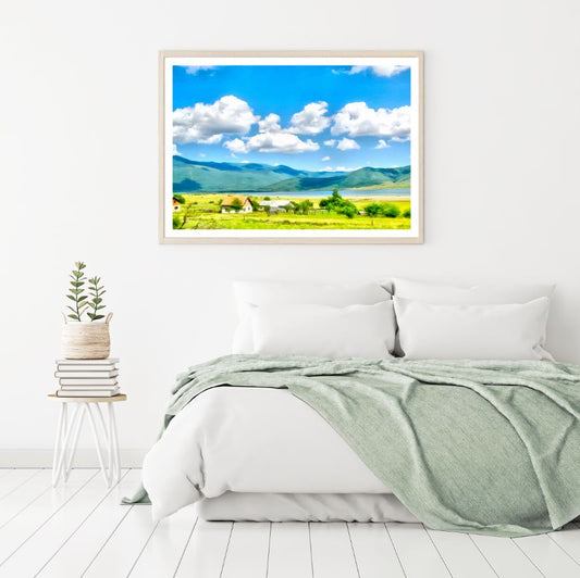 Houses on Meadow Watercolor Paint Home Decor Premium Quality Poster Print Choose Your Sizes