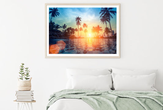 Palm Trees Near Pool Sunset View Home Decor Premium Quality Poster Print Choose Your Sizes