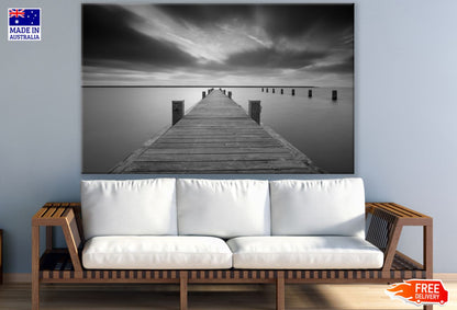 Wooden Pier Over Sea B&W View Print 100% Australian Made